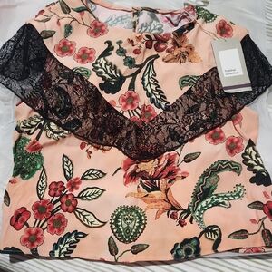 Zara Floral Embroidered Lace Top Nwt